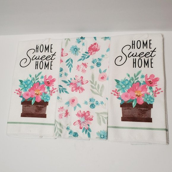 Flower Garden Kitchen Set, 10-piece, Placemats Towels Mitts, Green Pink Floral - Picture 2 of 8